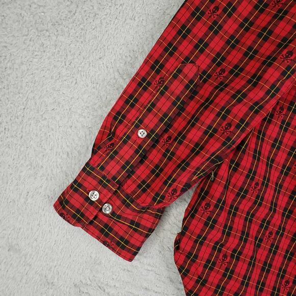 Polo Ralph Lauren Shirt Red Skull Crossbones AOP Button Down LS Slim Fit Punk - Picture 7 of 14